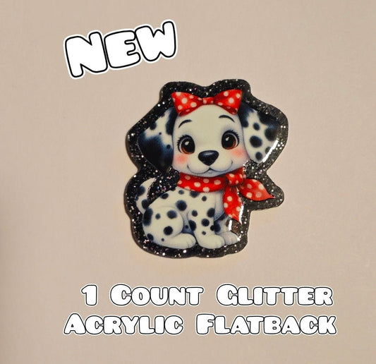 Glitter Acrylic Flatback- Acrylic Planer Resin Charm- Dalmatian Dog