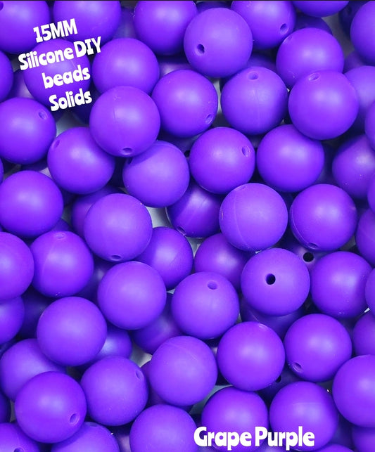 15mm DIY Silicone Beads Solids 1 Count Grape Purple