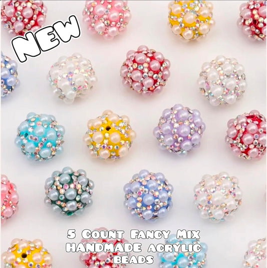 5 Count Acrylic Fancy 18mm Beads. Pearls Handmade Mix Of Colors