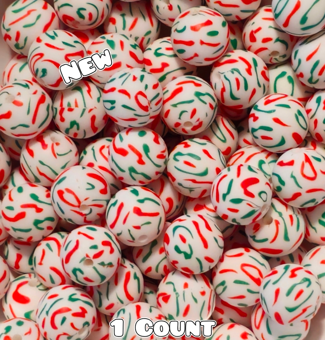 New 1 Count DIY Silicone Beads 15mm printed Red Green Sprinkles