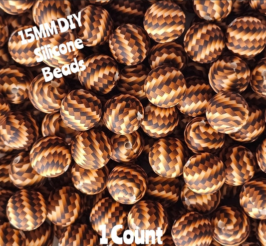 New 1 Count DIY Silicone Beads 15mm printed Black Orange Basket Weeve Beads Beadable Accessories