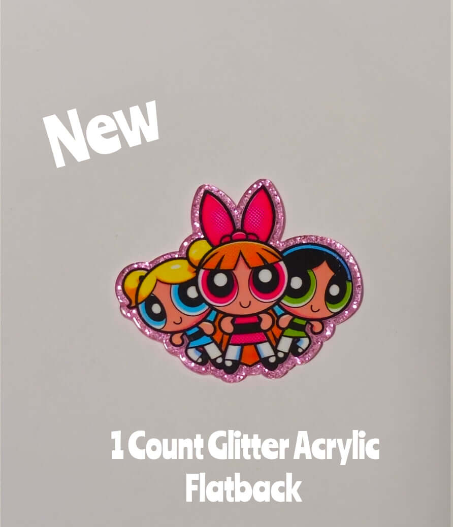 New 1 Count Glitter Acrylic Flatback Powder Puff Girls