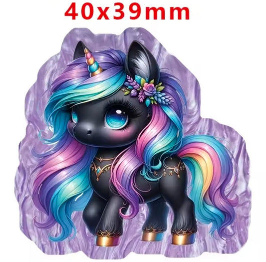 Glitter Acrylic Flatback- Acrylic Planer Resin Charm- Animal Unicorn