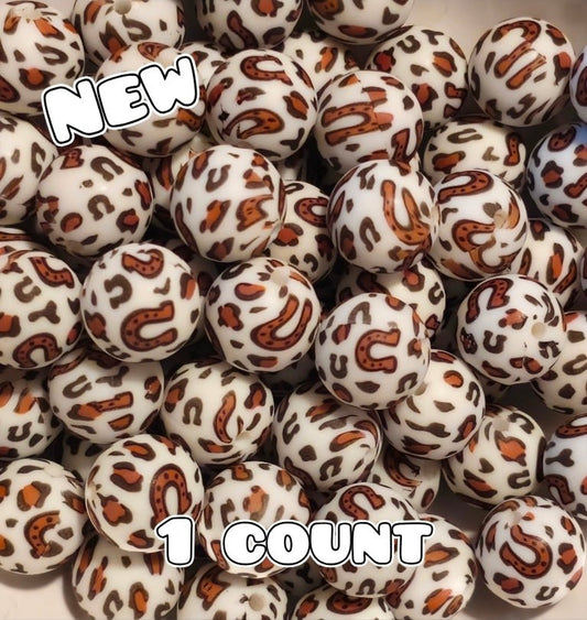 New 1 Count 15mm printed silicone beads Horseshoe