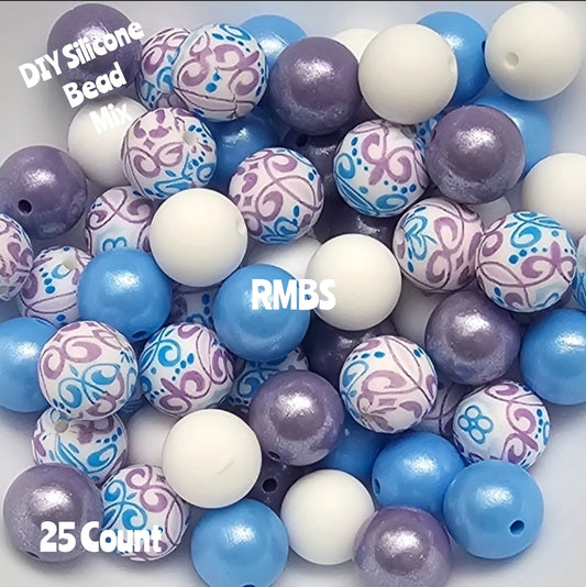New Purple Blue Paisley DIY Silicone Bead Mix 25 count