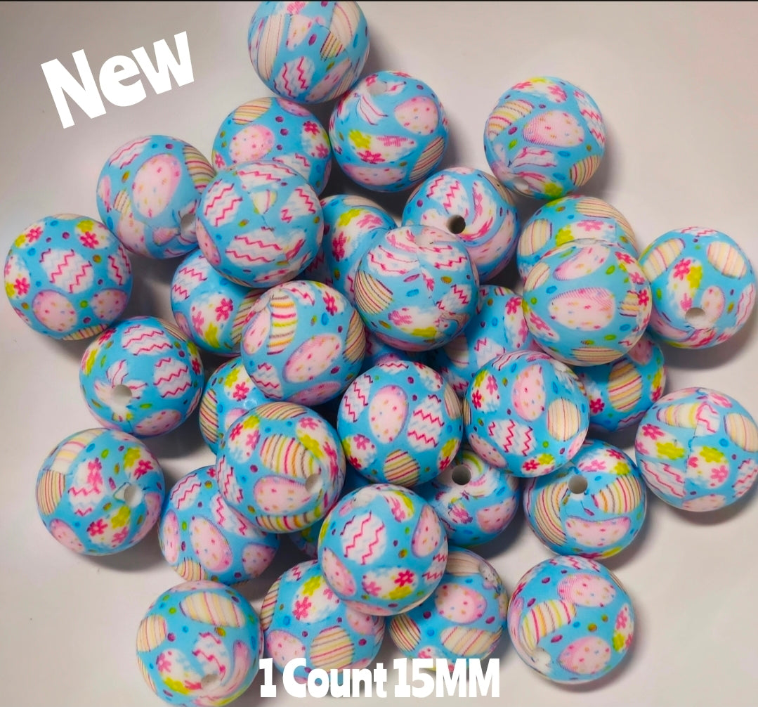 New 1 Count 15mm printed Easter Silicone Beads