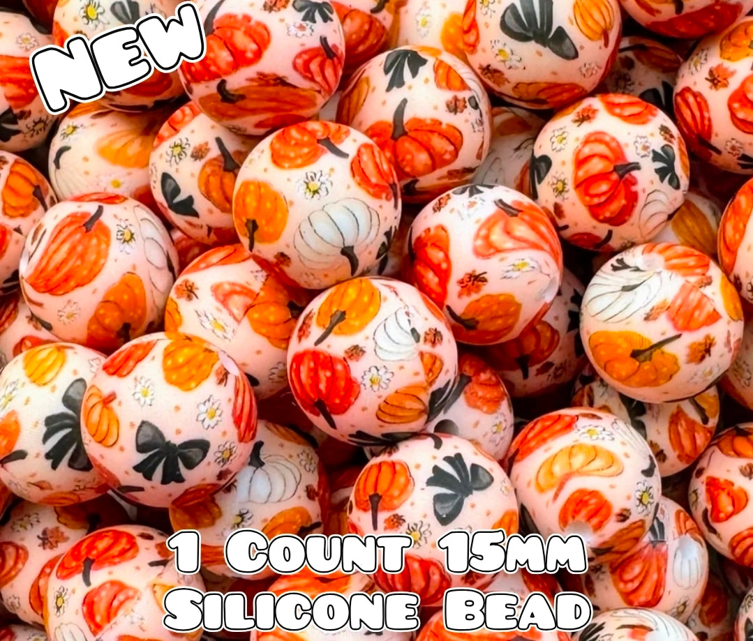 New 1 Count DIY Silicone Beads 15mm printed Pumpkin