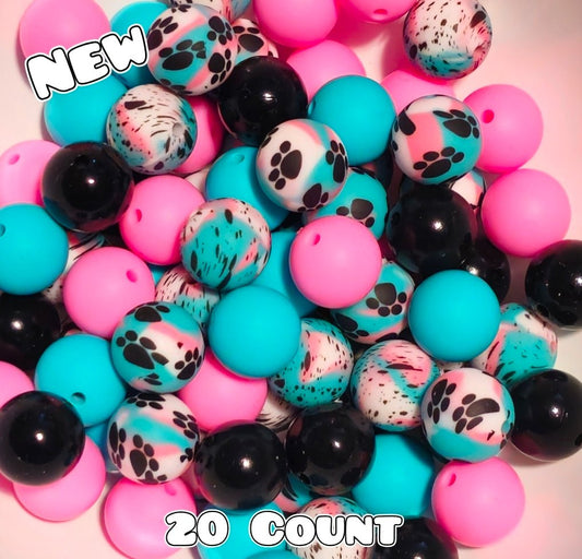 New 15mm  Cosmic Waves Floral SILICONE Bead Mix 20 count. DIY Bead Craft Supplies