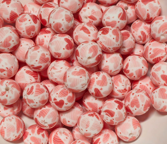 New 1 Count 15mm printed multi hearts Silicone Beads