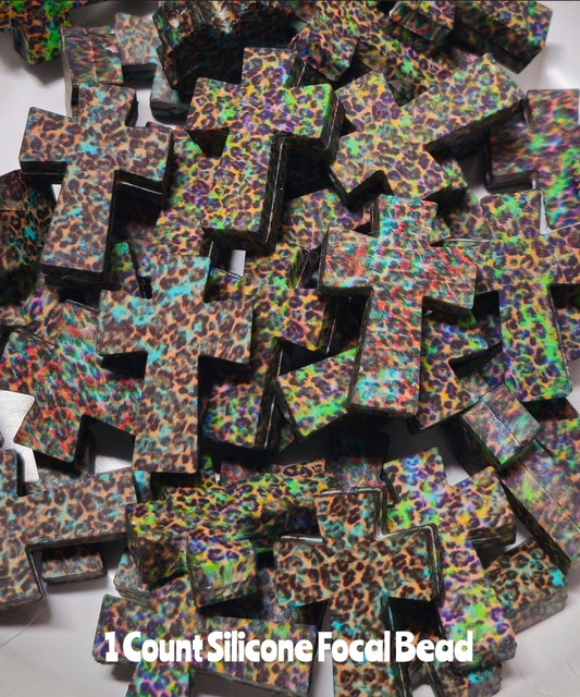 DIY Focal Bead 1 Count Craft Supplies Over Stock Country Cheetah Multi Printed Cross