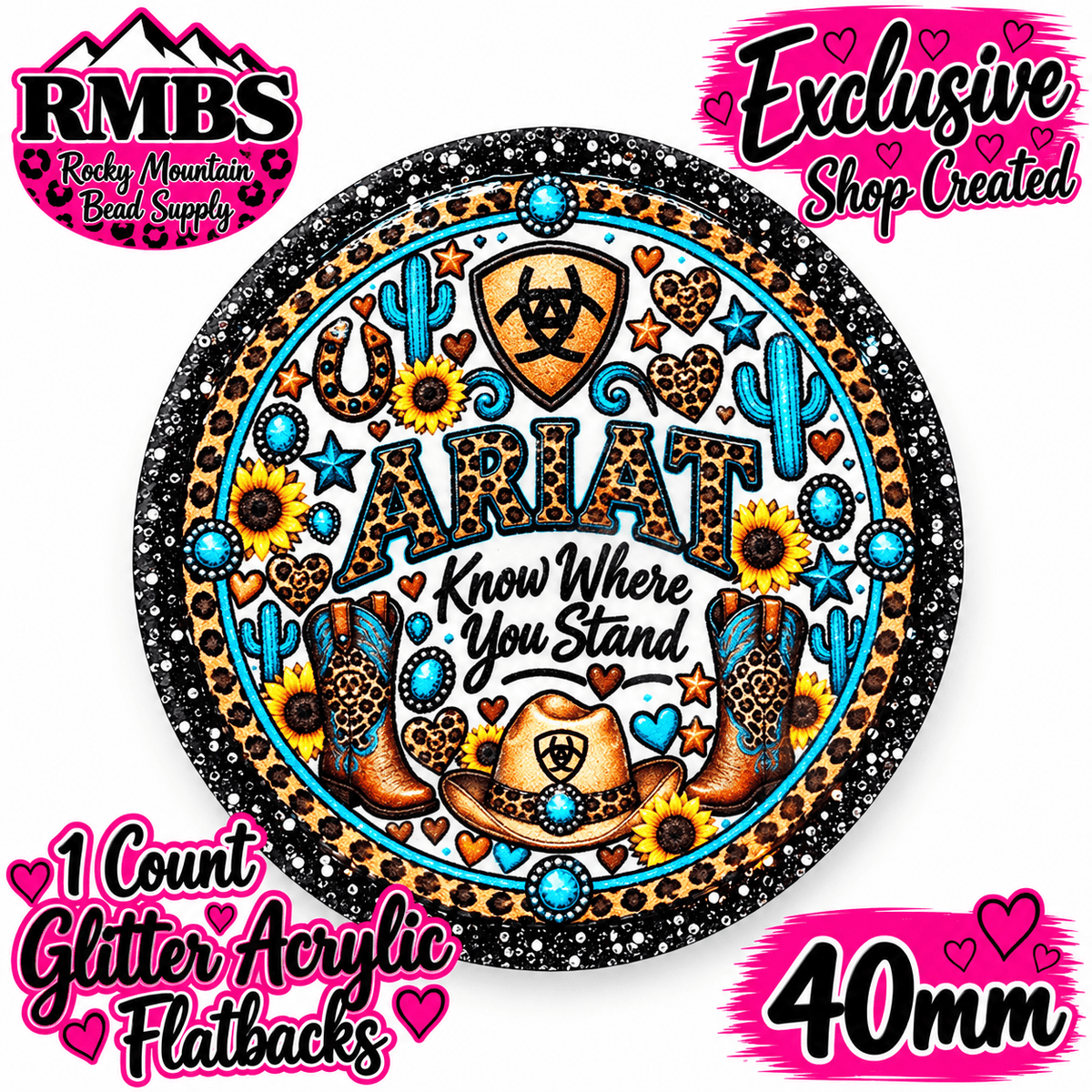 Exclusive 1 Count Custom Exclusive Glitter Acrylic Flatback 40mm ARIAT 4
