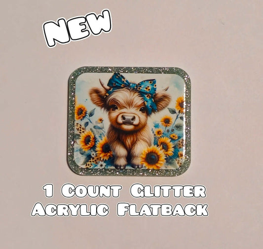 Glitter Acrylic Flatback- Acrylic Planer Resin Charm- Cow