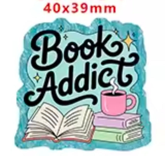 Glitter Acrylic Flatback- Acrylic Planer Resin Charm- Book Addict