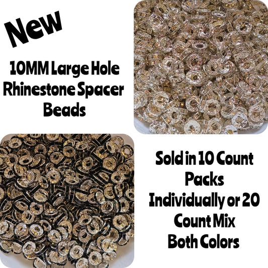 10 Count DIY 10MM Large Hole Rhinestone Spacers Beads Craft Supplies