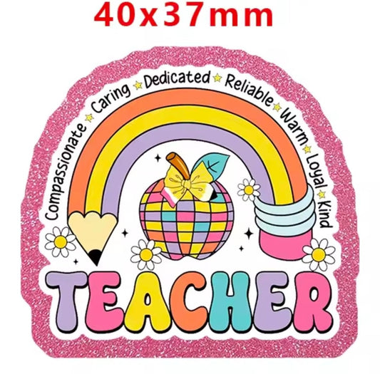 Glitter Acrylic Flatback- Acrylic Planer Resin Charm Teacher