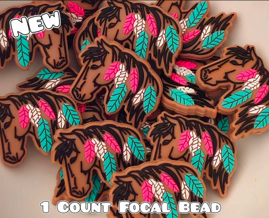 1 Count Focal Bead Horse Feathers
