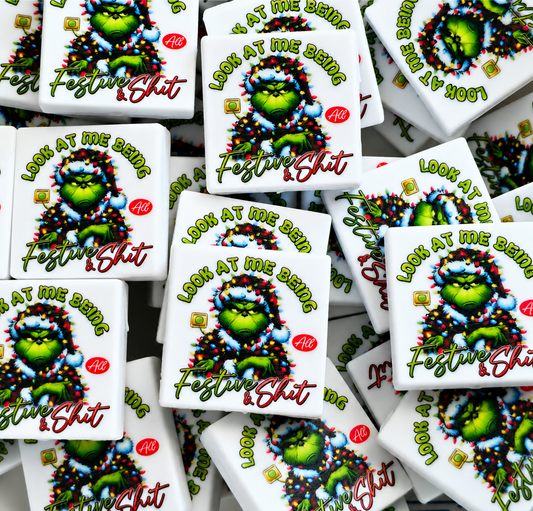 New Shop Made 1 Count Printed Silicone Focal Bead Grinch