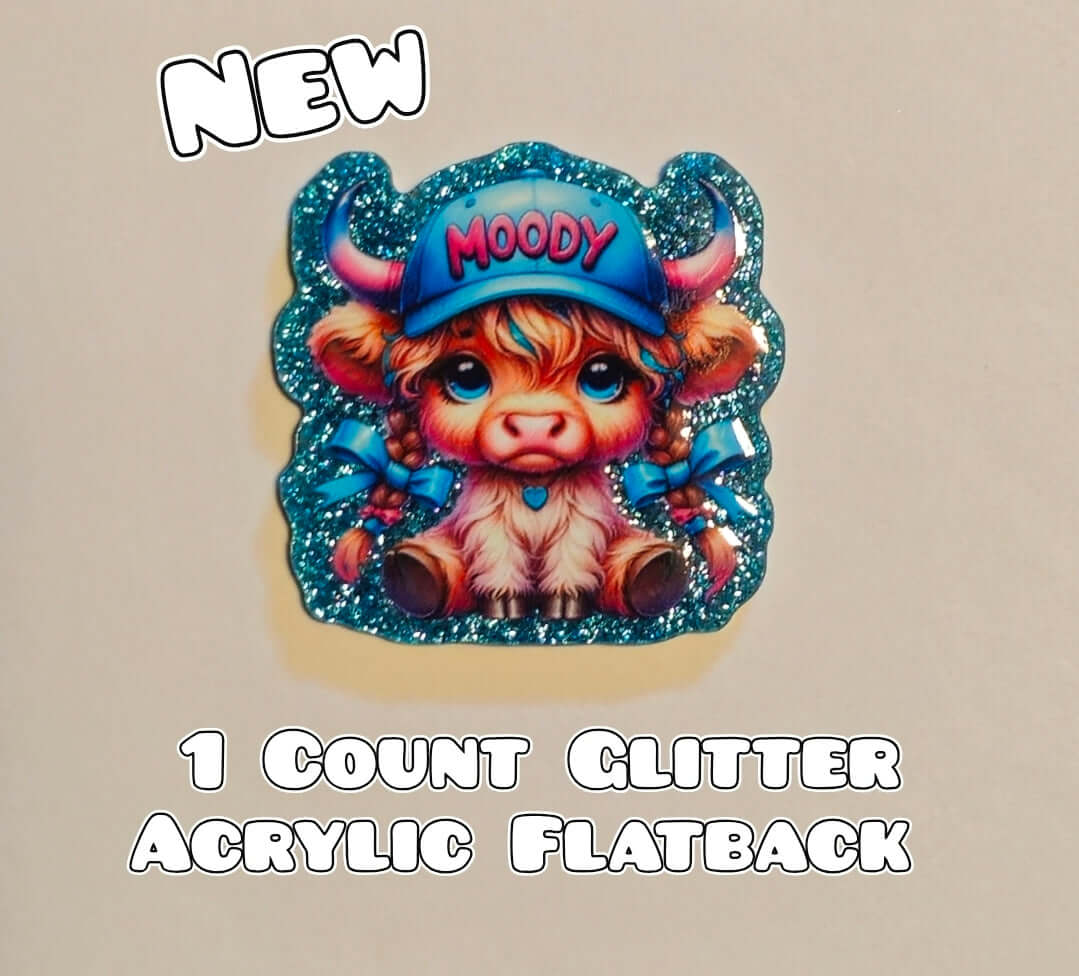 Glitter Acrylic Flatback- Acrylic Planer Resin Charm- Cow Moody