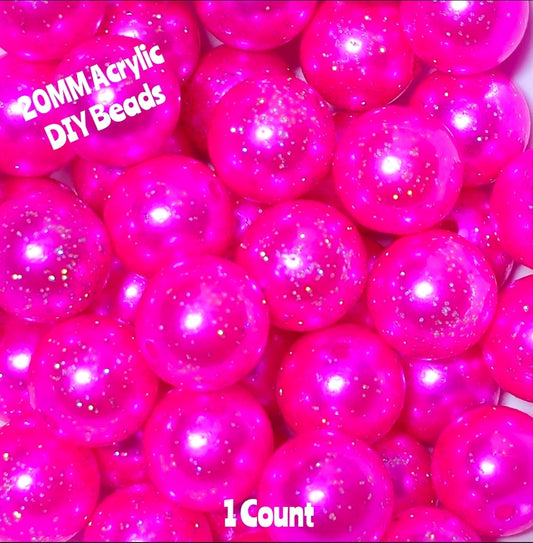 1 Count 20MM DIY Acrylic Beads Glitter Bright Pink Craft Supplies