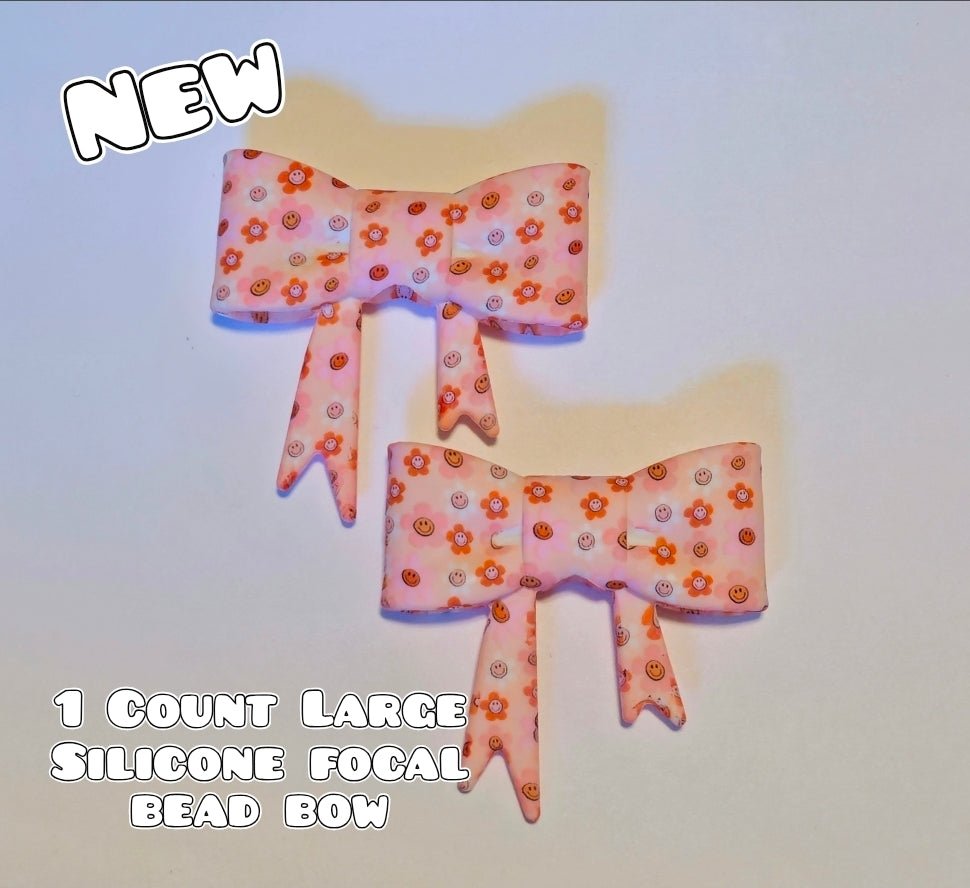 1 Count Large Silicone Printed Bow Focal Beads. Bow beadable accessories