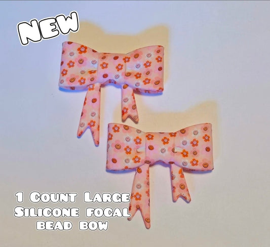 1 Count Large Silicone Printed Bow Focal Beads. Bow beadable accessories