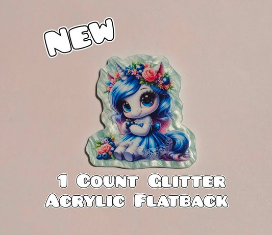 Glitter Acrylic Flatback- Acrylic Planer Resin Charm- Unicorn