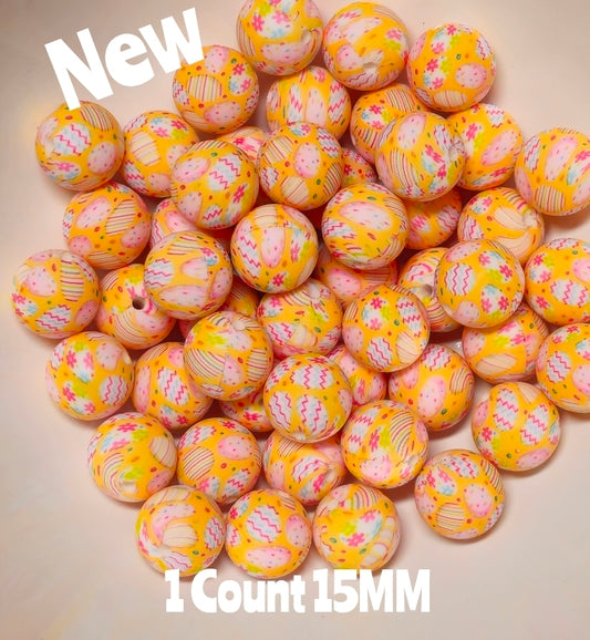 New 1 Count 15mm printed Easter Silicone Beads