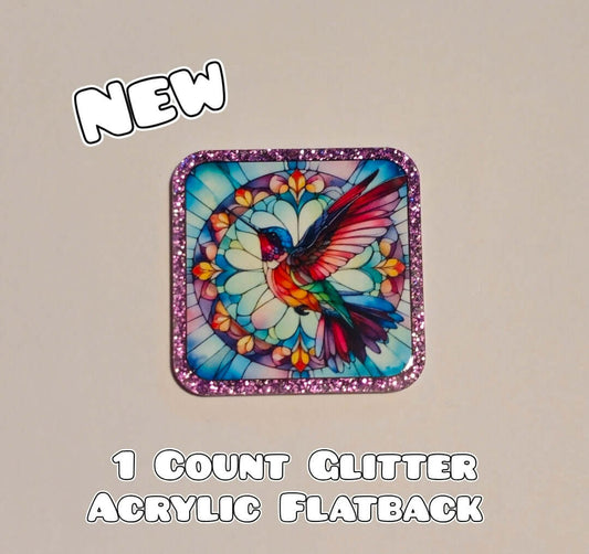 Glitter Acrylic Flatback- Acrylic Planer Resin Charm- Hummingbird