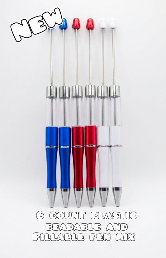6 Count American 4th July Beadable Pen Blanks Mix  Fillable