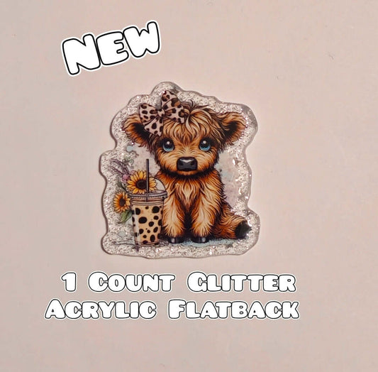Glitter Acrylic Flatback- Acrylic Planer Resin Charm- Cow