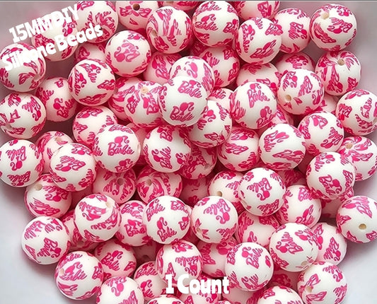 New 1 Count DIY Silicone Beads 15mm printed Character Girl In Pink beadable accessories