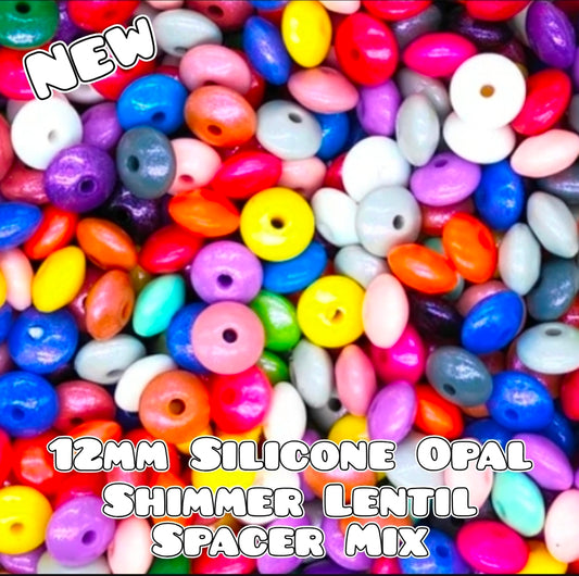 New Silicone 12mm Opal Shimmer Lentil Bead Spacer Mix Craft Supplies Shop Made