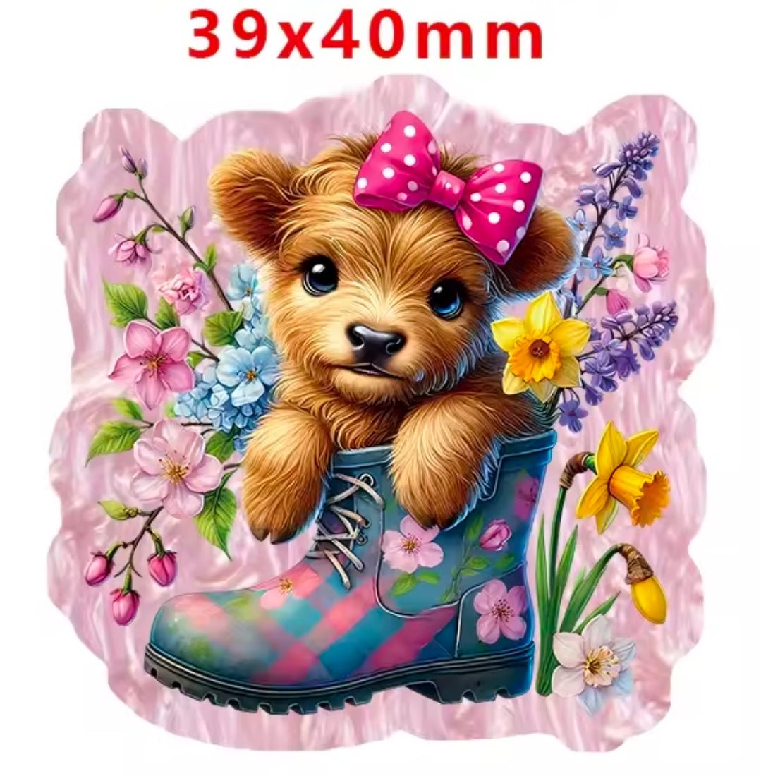 Glitter Acrylic Flatback- Acrylic Planer Resin Charm- Animal Cow