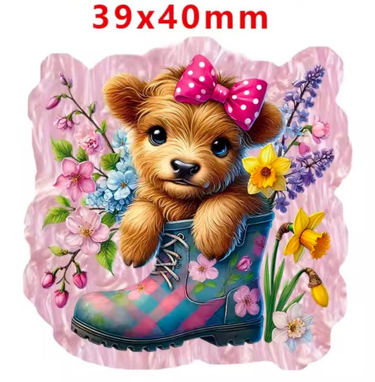 Glitter Acrylic Flatback- Acrylic Planer Resin Charm- Animal Cow