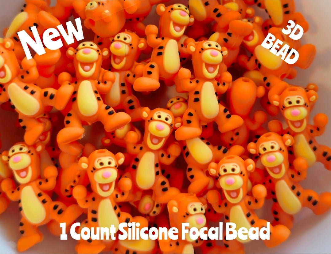 New 3D Silicone Tigger Focal Beads 1 Count DIY Bead Supplies
