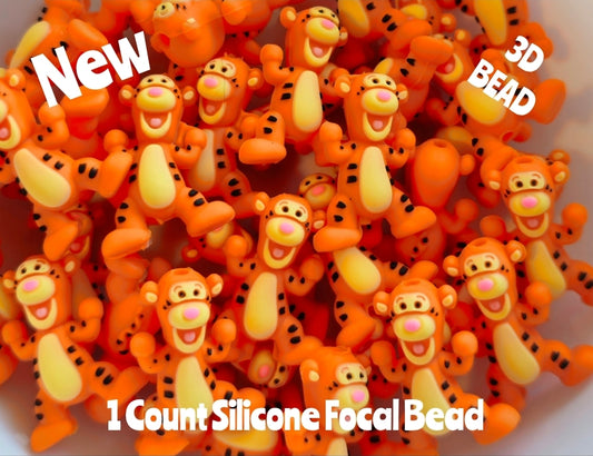 New 3D Silicone Tigger Focal Beads 1 Count DIY Bead Supplies