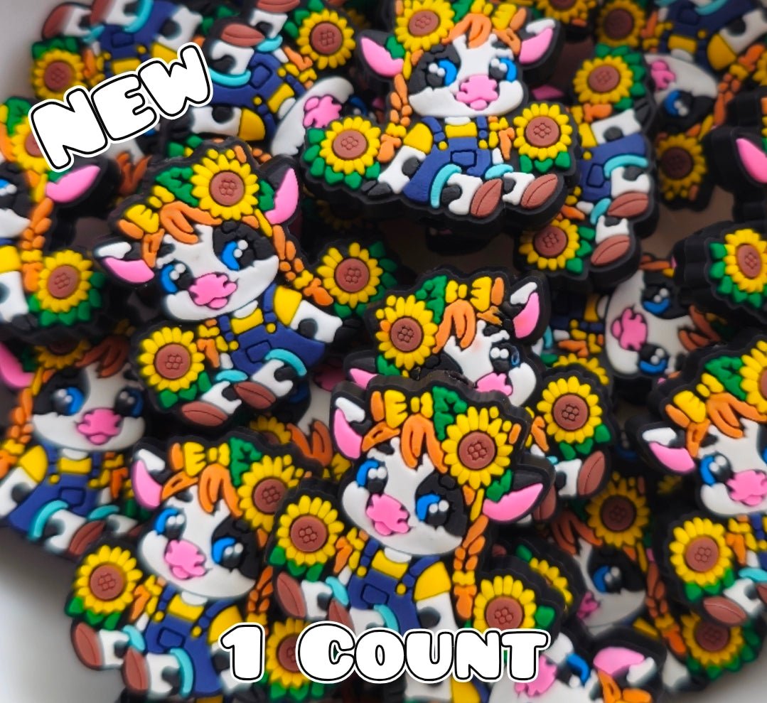 New 1 Count Focal Bead Cow Sunflower