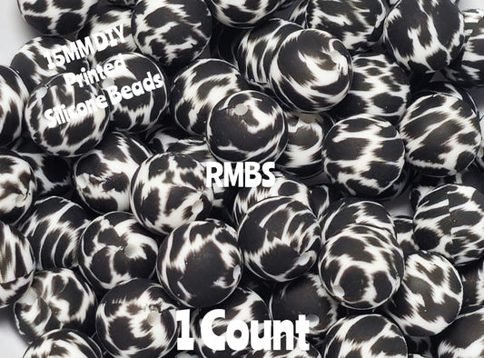 New 1 Count 15mm Printed Beads Bold Black Leopard DIY beads Craft Supplies