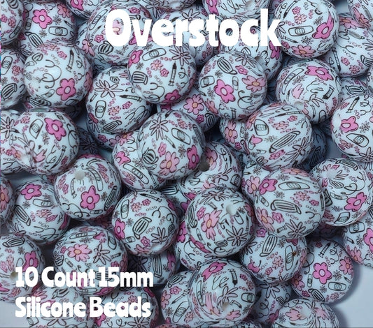 10 Count DIY 15MM Silicone Printed Beads Bead Supplies Medical Makes them around .20 cents each