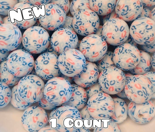New 1 Count DIY Silicone Beads 15mm printed Red White Blue Leopard America 🇺🇸