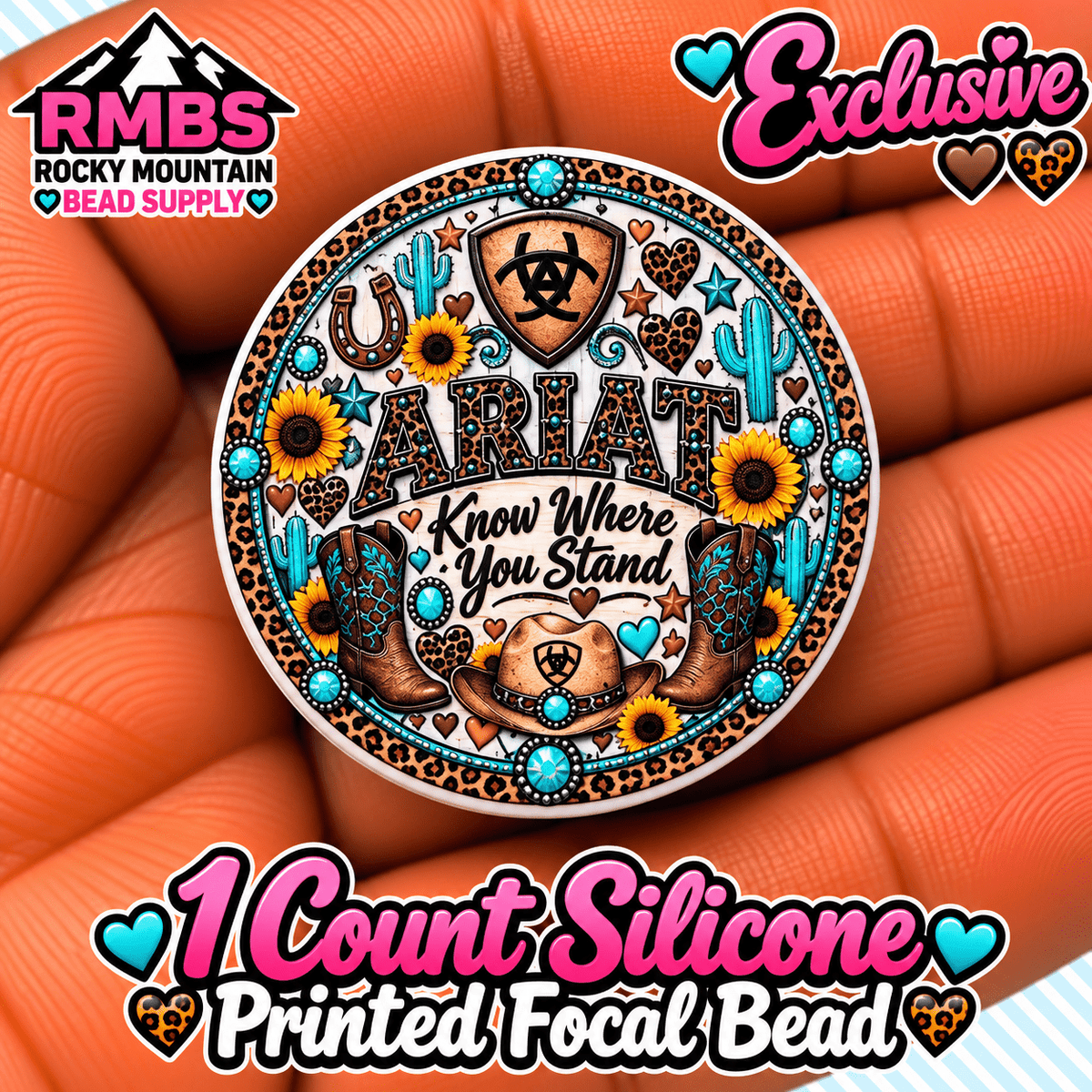 NEW Exclusive 1 count PRINTED Silicone Focal Bead ARIAT