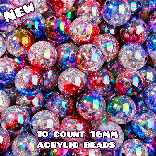 New 10 Count Acrylic 16mm Beads Multi Color Mix Crackle Ombre