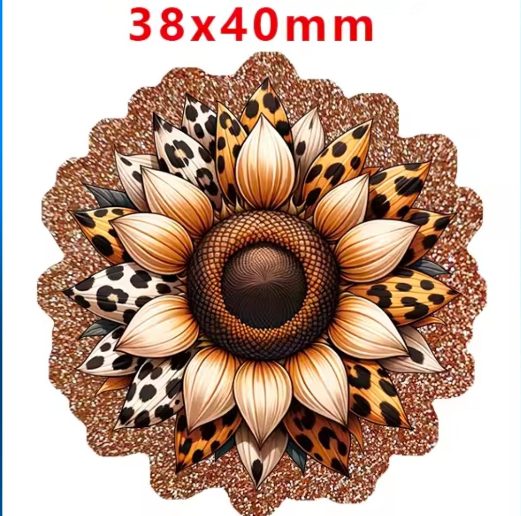 Glitter Acrylic Flatback- Acrylic Planer Resin Charm Western Sunflower
