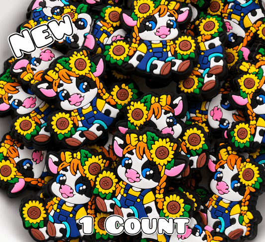 New 1 Count Focal Bead Cow Sunflower
