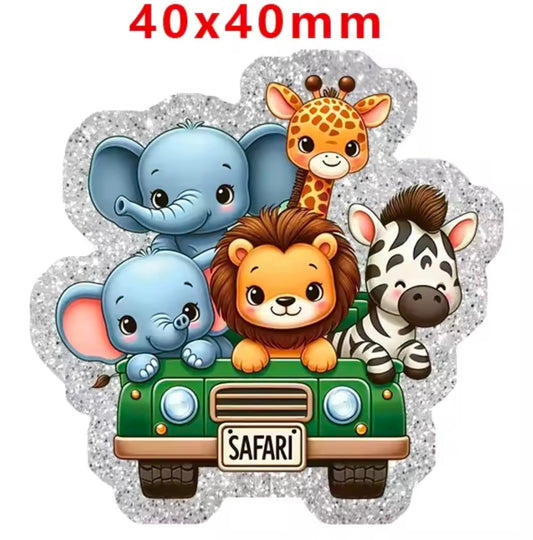 New 1 Count Glitter Acrylic Flatback PLANAR Resin Acrylic Patch- Safari Animals