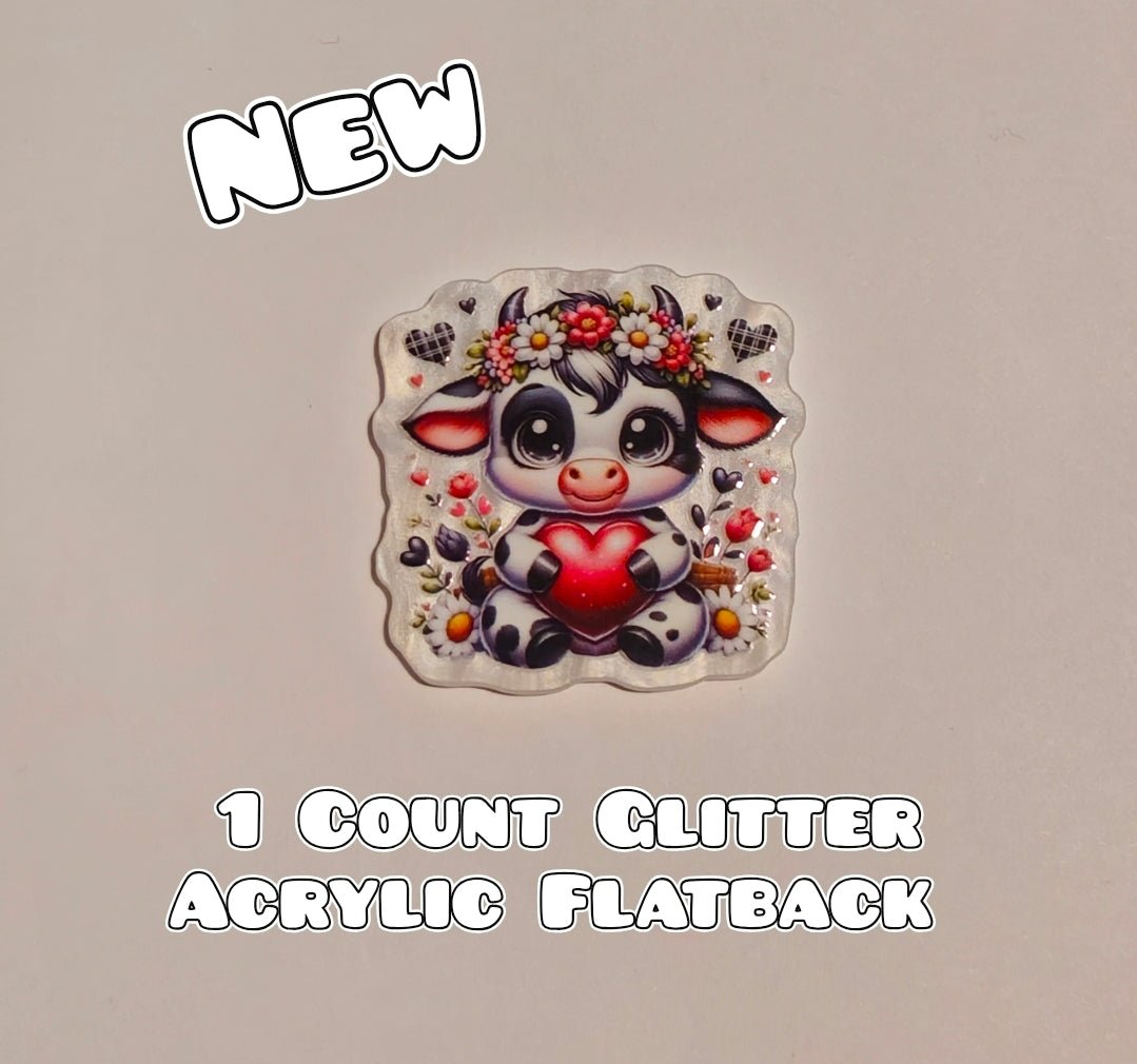 Glitter Acrylic Flatback- Acrylic Planer Resin Charm- Cow