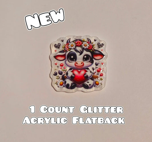 Glitter Acrylic Flatback- Acrylic Planer Resin Charm- Cow