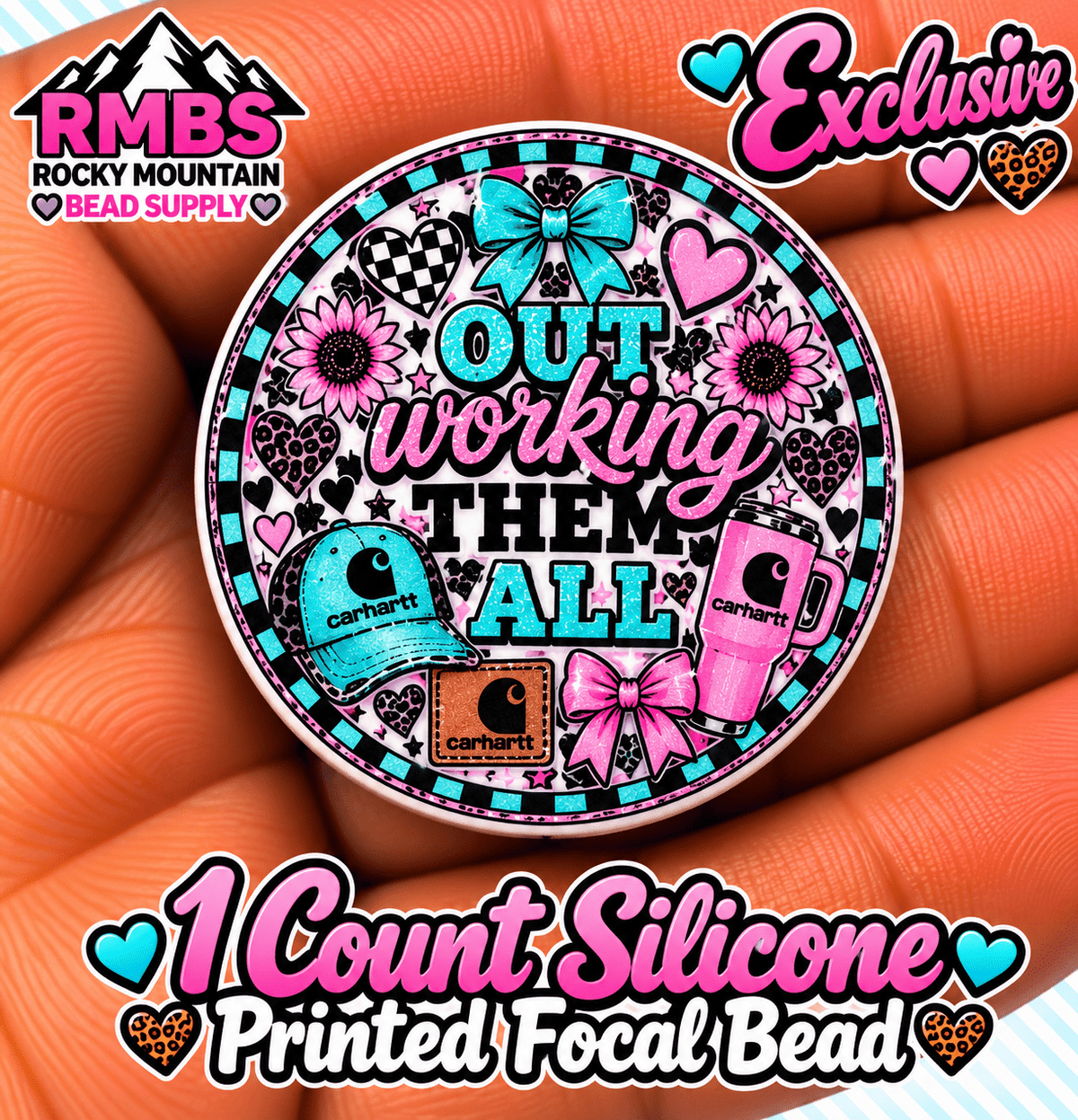 BEST SELLER Exclusive 1 count PRINTED Silicone Focal Bead CARHARRT OUT WORKING THEM ALL