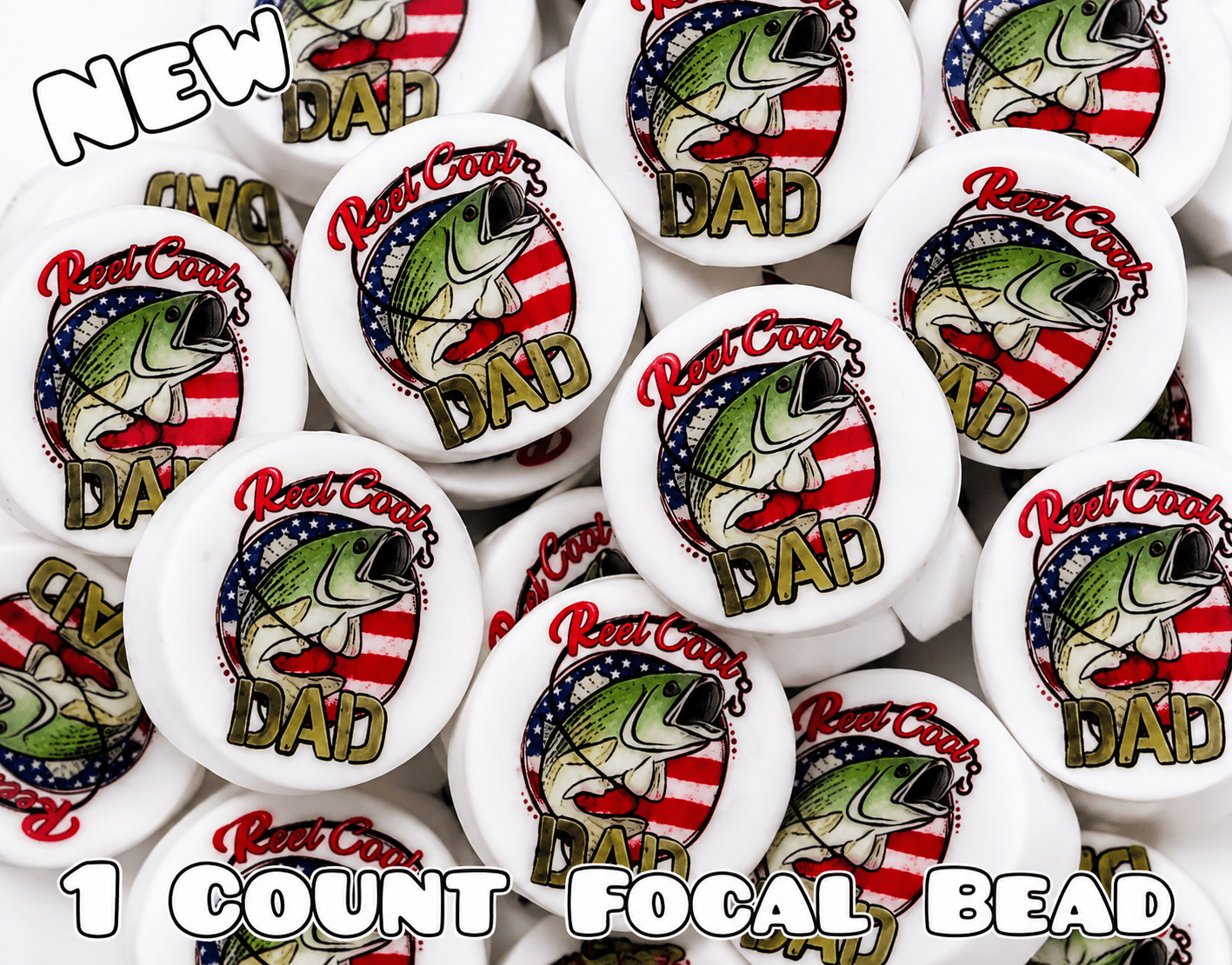 1 Count Focal Bead Printed Silicone Reel Cool Dad Fishing
