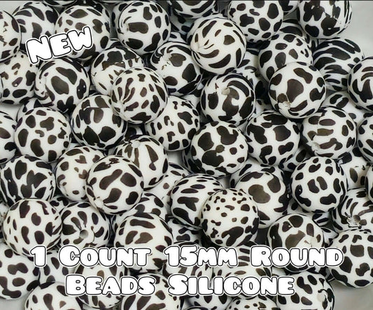 Nuevas cuentas de silicona impresas de 15 mm, 1 unidad, VACA